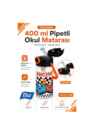 Çocuk Okul Su Matarası 400 Ml Siyah