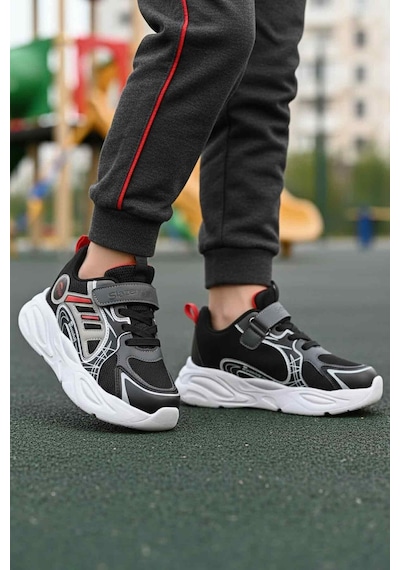 Slazenger Siyah Kırmızı Cırtlı Erkek Çocuk Spor Ayakkabı Kelsy F Siyah-kırmızı