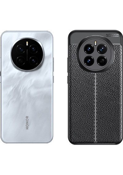 Honor Magic 7 Pro Kılıf Deri Görünümlü Renk Atmayan Dayanaklı Silikon Kapak Niss Siyah