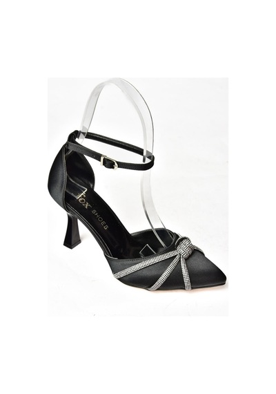 Fox Shoes S246061904 Siyah Saten Kumaş Taşlı Ayakkabı Siyah