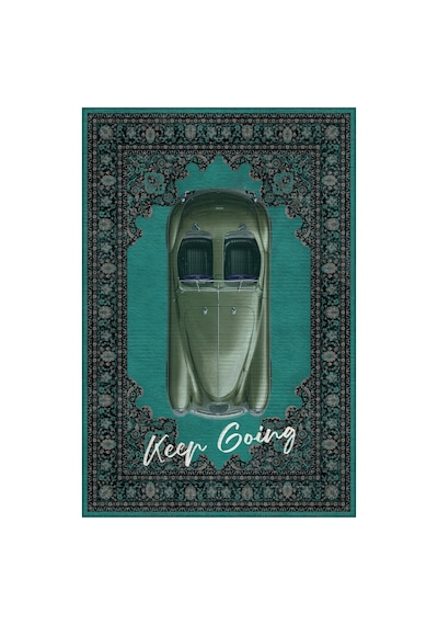 Retro 104 Turkuaz Yeşili Vintage Retro Araba Yıkanabilir Tasarım Halı Salon Oturma Ev Oda Halısı