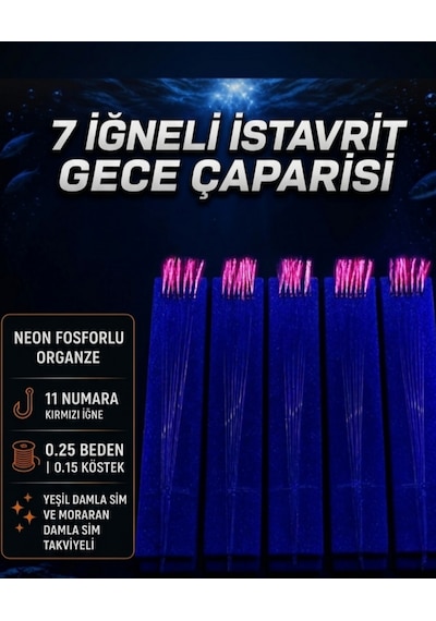5 Adet - 11 Numara Kırmızı İğne Pembe Simli - 7 İğneli İstavrit Gece Çaparisi 0.25 Beden 0.15 Köstek Standart 5 Adet - 11 Numara Kırmızı İğne Pembe Simli - 7 İğneli İstavrit Gece Çaparisi 0.25 Beden 0.15 Köstek Standart