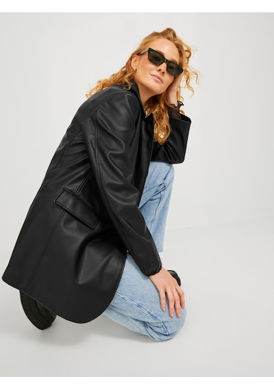 Jack&jones Jjxx Oversize Uzun Kol Deri Kadın Ceket - Minimalist Tarz Siyah
