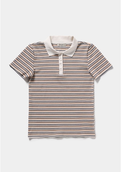 Colin's Colins Slim Fit Polo Yaka Çizgili Kadın Yeşil Kısa Kol Tişört Cl1078875 Q1.v1 Grn