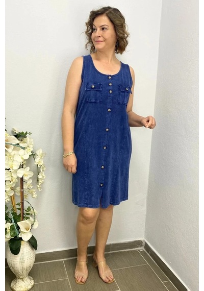 Mia Butik Kadın Yıkamalı Önden Düğmeli Elbise Lacivert