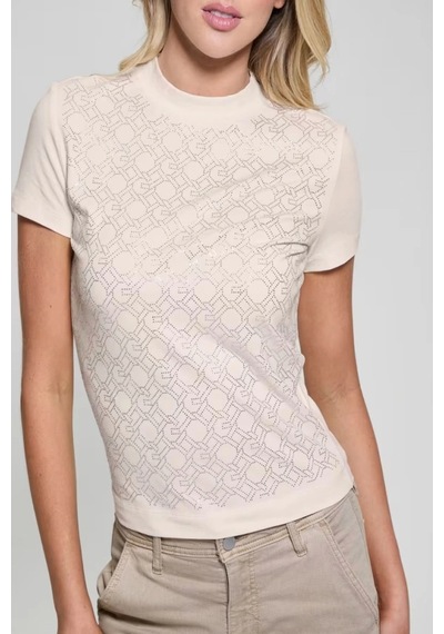 Guess Kadın Beyaz Desenli T-shirt Bej