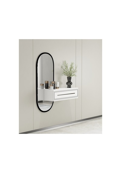Glow 70cm Duvara Monte Kapaklı Raflı Modern Dresuar Beyaz-gümüş Beyaz-gümüş