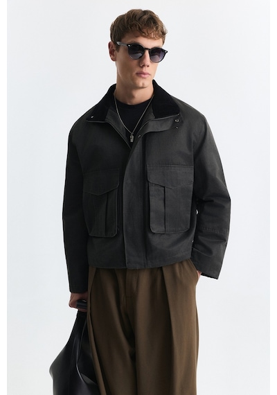 Antioch Crop Fit Dik Yaka Mont Siyah