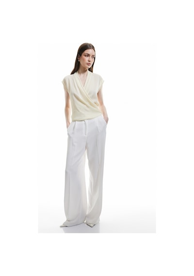Koton Krep Kumaş Drape Detaylı Kolsuz Kruvaze Bluz Ekru 5sak60202pw Ekru