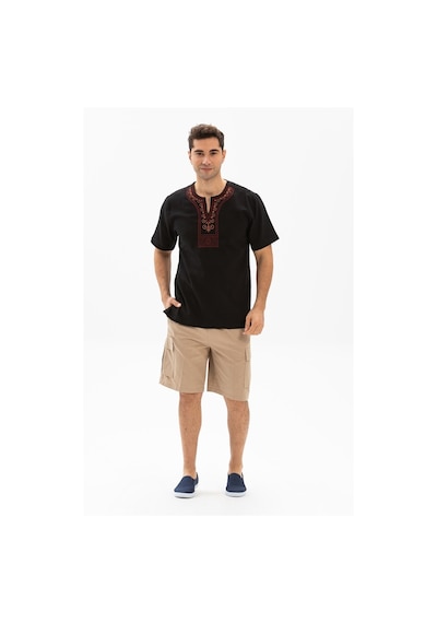 Kısa Kol Şile Bezi Bisiklet Yaka Etnik Erkek T-Shirt Siyah Syh Kısa Kol Şile Bezi Bisiklet Yaka Etnik Erkek T-Shirt Siyah Syh