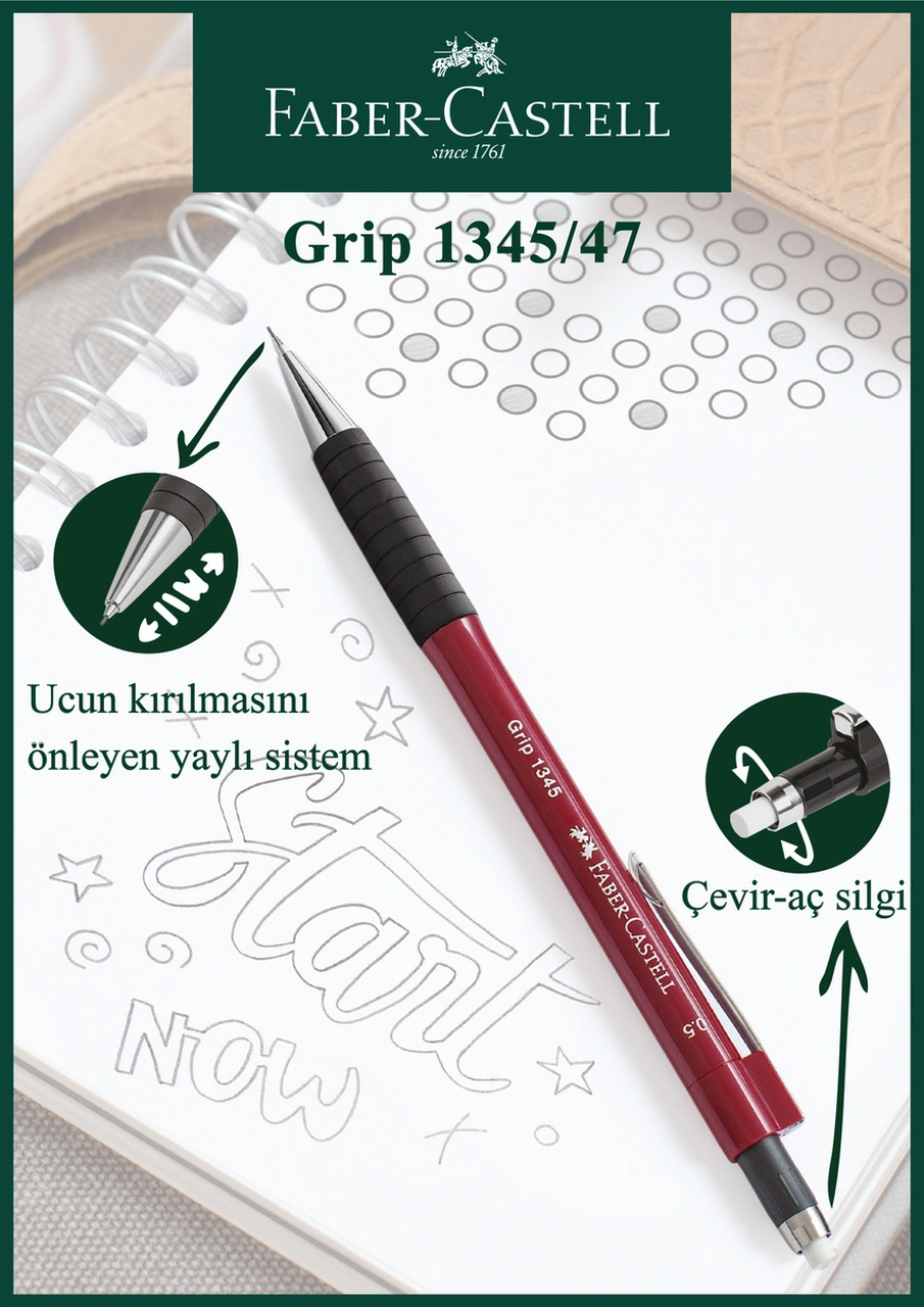 1345/47 Versatil Kalem, 0.7 Mm, Siyah, Ergonomik Tutuş, Yaylı Uç, Uzun Silgi, Modern Tasarım No Color