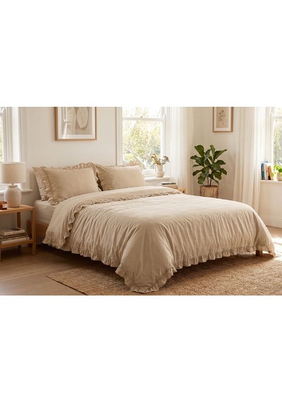Soft Ruffle Nevresim Takımı Açık Kahverengi