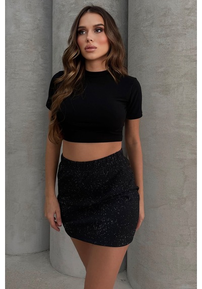 Lesa Wear Yüksel Bel Simli Mini Kalem Etek Siyah