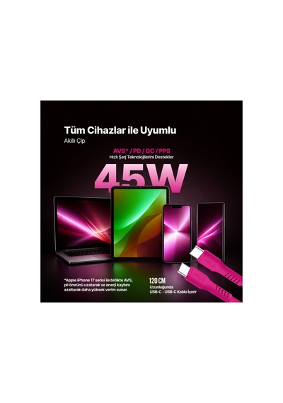 Ttec Smartcharger Gan 45w Avs Pd Seyahat Hızlı Şarj Aleti + Usb-c - Usb-c 3a 120 Cm Kablo Neon 40809782