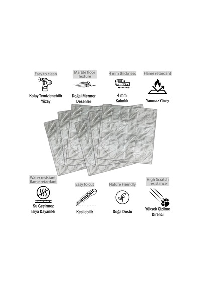 3 Boyutlu Duvar Paneli Kabartmalı Kareli Yuvarlak Desen Pvc 41x41 Cm/ 6 Adet /1 M² Mermer