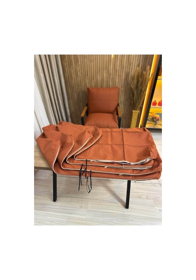 Outdoor Kumaş,bahçe Minderi,balkon Minderi,koruyucu Kılıf , 2-1-1 Takıma Uygun 4 Adet Pofuduk Model ,minder Kılıfı Turuncu