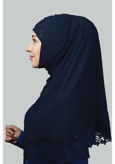 Altobeh İkili Set Dantelli Pratik Eşarp Hazır Hijab Ve Tesettür Bonesi Xl Lacivert