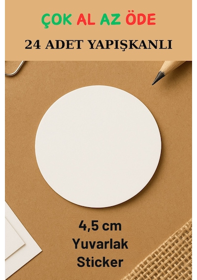 24 Adet Yuvarlak 4,5cm Sticker - Yapışkanlı Sticker - Paketleme Etiketi - 1.hamur - Açık Bej