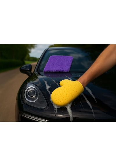 Vios Store Araç Temizlik Seti 4 Lü Mikrofiber Bez + Eldiven Model Oto Yıkama Süngeri Çizmez, İz Bırakmaz, Yüksek Emicilik Cam, Gövde, Jant Ve İç Yüzey Temizliği İçin Açık Indigo