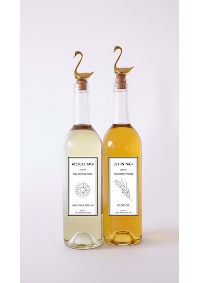 Altın Kuğu Akıtmaz Tıpalı Dibi Çukur Şeffaf Cam Şişe 2'li 750 Ml Yağdanlık Yağlık Şeffaf