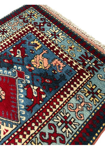 El Dokuma Sıfır Yörük Halısı Seccade 93x135 Turkuaz Yün Namazlık