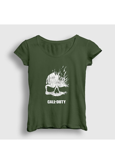 Presmono Kadın Skull Call Of Duty T-shirt Haki