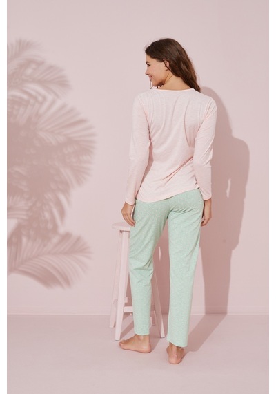 Siyah İnci Pamuklu Örme Pijama Takım 24241082 Pembe