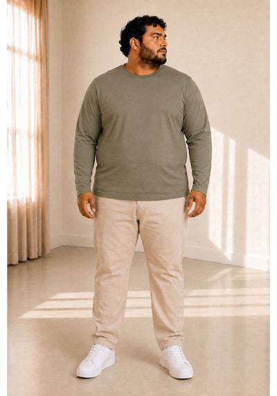 Sngl Tekstil Erkek Büyük Beden Oversize Uzun Kollu T-shirt 3xl 4xl 5xl 6xl 7xl 8xl 9xl Haki