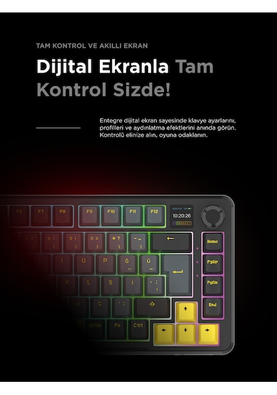 Rampage Kenpachi 75 Ekranlı 2.4g + Bt Wireless Rgb Hot Swap Gasket Oil Switch Türkçe Mekanik Oyuncu Klavyesi