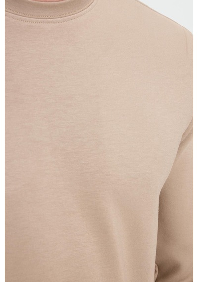 Tudors Erkek Relax Fit Rahat Kesim Uzun Kollu Ekstra Yumuşak Bisiklet Yaka Vizon Sweatshirt-41871 Vizon