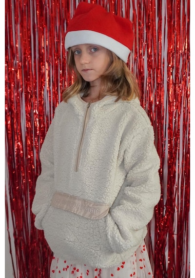 Reycan Kız Çocuk Peluş Sweatshirt Kapüşonlu Kanguru Cepli 5-8 Yaş, Taş Taş