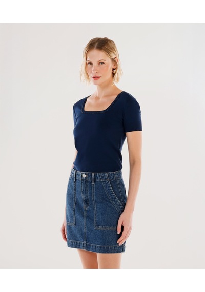 Yargıcı Cepli Detaylı Kısa Denim Etek 25yket4007x 484 Lacivert
