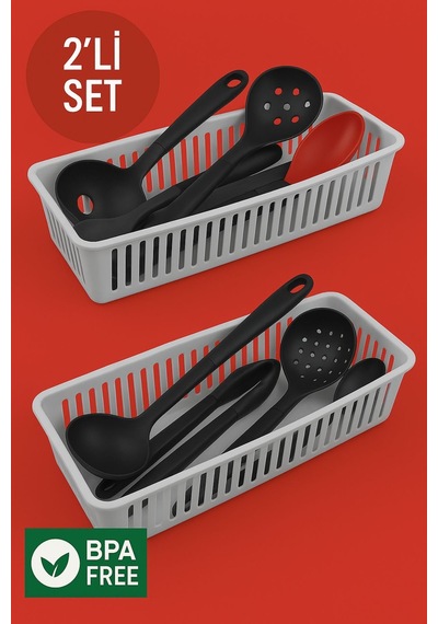 2'li Çekmece İçi Kaşıklık Sepet Organizer Plastik Beyaz Diğer