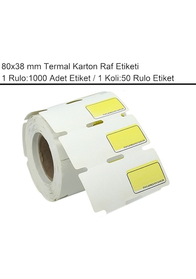 80x38 Mm Karton Termal Raf Reyon Etiketi Sarı Fiyat Çerçeveli 1000'li Sarım 50 Rulo Etiket 50