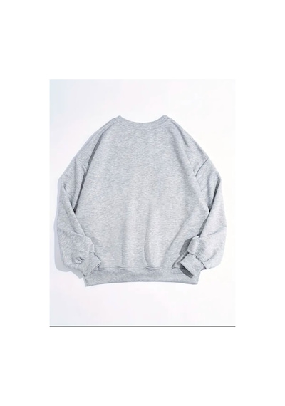 Medinenur Papatya Baskılı Bisiklet Yaka Sweatshirt Gri