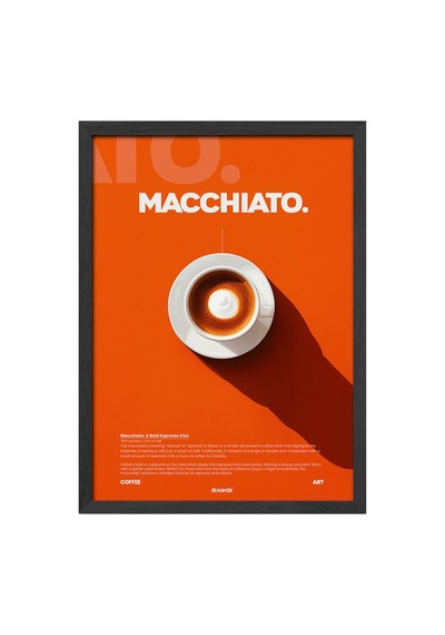 Macchiato Kahve Siyah Ahşap Çerçeveli Poster, Dekoratif Duvar Tablosu
