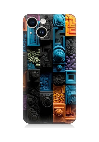 Apple Uyumlu iPhone 13 Mini Renkli Kareler Ve Spiraller Desenli Silikon Kılıf