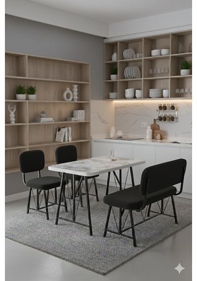 Elfin 70x110 Efes Sabit, 2 Sandalye 1 Bench, Masa Sandalye Takımı, Mutfak Masası Takımı - Siyah Elfin 70x110 Efes Sabit, 2 Sandalye 1 Bench, Masa Sandalye Takımı, Mutfak Masası Takımı - Siyah