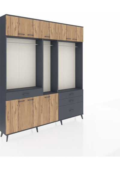 Arges Dolap 8 Raflı 4 Çekmeceli 3 Askılı 220x30x243 Antrasit-çam/antrasit Atlas Çam/antrasıt