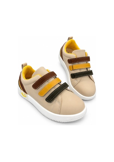 Papucumun Dünyası Çocuk Erkek/kız 3 Cırtlı Kolay Giyilir Ortopedik Işıklı Sneaker Tam Kalıp Krem