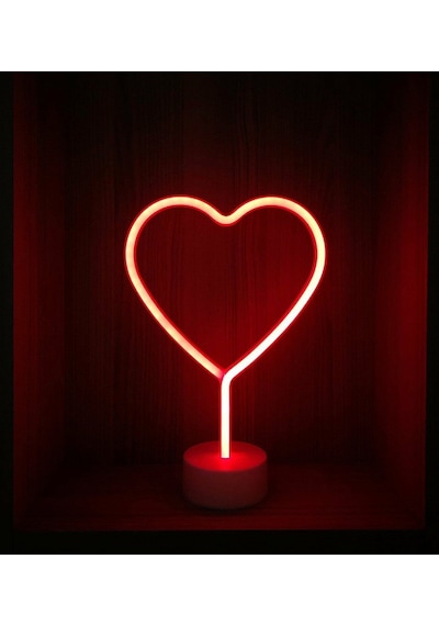 Neon Işıklı Kalp Masa Gece Lambası Pil+usb