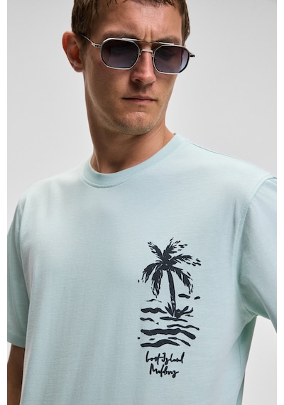 Grimelange SONORA Erkek Baskı Detaylı %100 Organik Pamuk Regular Fit Kısa Kollu Açık Yeşil T-Shirt