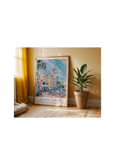 Monte Carlo Monaco Travel Poster Ahşap Çerçeveli Dekoratif Duvar Tablosu Ahşap 01