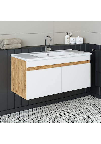 Roomart '' Lavabolu '' Atlantik-beyaz Mdf 100 Cm Banyo Alt Dolabı Atlantik Çam - Beyaz