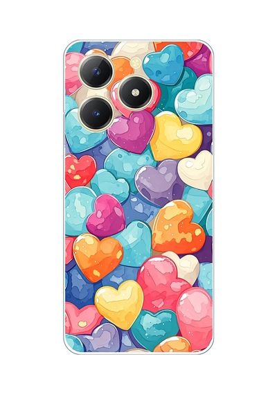 Realme C61 Uyumlu Canlı Renkli Kalpler Baskılı Silikon Kılıf