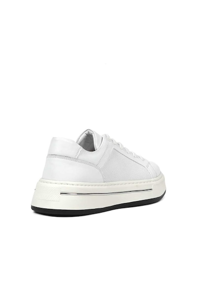 Erkek Beyaz Baskılı Bağcıklı Kalın Tabanlı Deri Sneaker