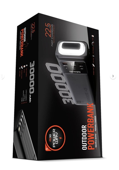 30.000 Mah 22.5w Kamp Powerbank Çift Led Fenerli Hızlı Şarj Pd30 siyah