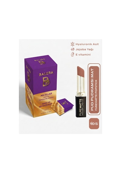 Pure Matte Powder Lipstick No: 105 - Nemlendirici Pudramsı Mat Ruj Makyaj Temizleme Mendili Hediyeli 0