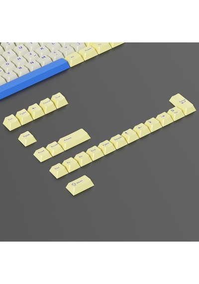 Mekanik Klavye Pbt Çift Baskı Keycap Seti Beyaz Sarı Mavi 128 Tuşlu Keycap