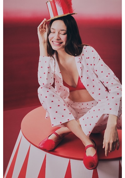 Penti Kırık Beyaz Red Hearts Gömlek Pantolon Pijama Takımı